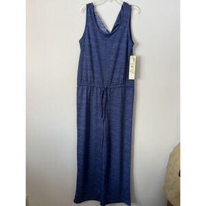 Muk Luks Cloud Knit Sleeveless Crop Jumpsuit Drawstring Waist Blue Medium NWT